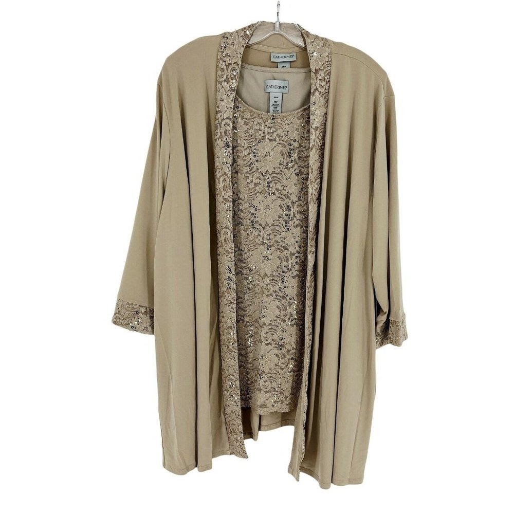 New Catherines 2 Piece Tank Blouse Cardigan Cover Up Women's Plus 28W Be…